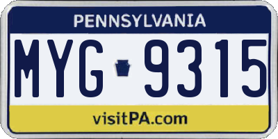 PA license plate MYG9315