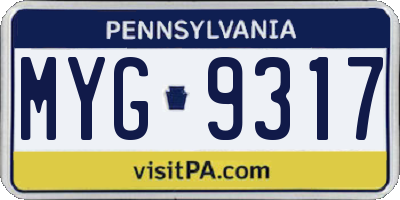 PA license plate MYG9317
