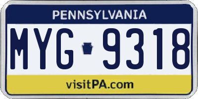 PA license plate MYG9318