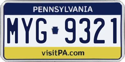 PA license plate MYG9321