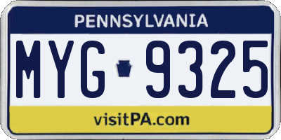 PA license plate MYG9325