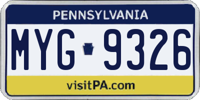 PA license plate MYG9326