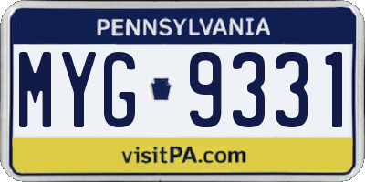 PA license plate MYG9331