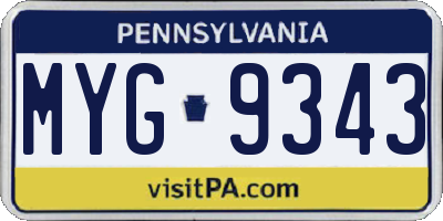 PA license plate MYG9343