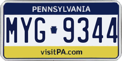 PA license plate MYG9344