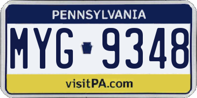 PA license plate MYG9348