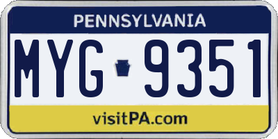 PA license plate MYG9351