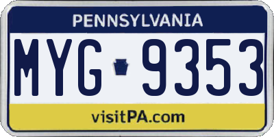 PA license plate MYG9353