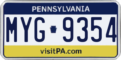 PA license plate MYG9354