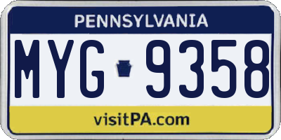 PA license plate MYG9358