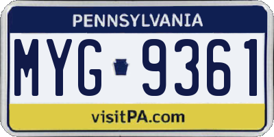PA license plate MYG9361
