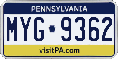 PA license plate MYG9362