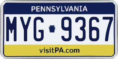 PA license plate MYG9367