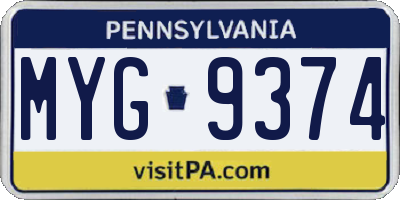 PA license plate MYG9374