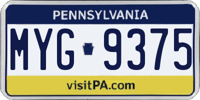 PA license plate MYG9375