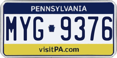 PA license plate MYG9376