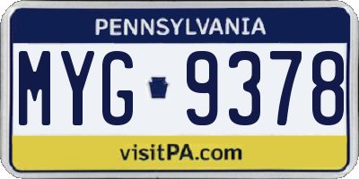 PA license plate MYG9378