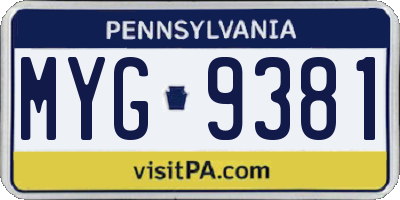 PA license plate MYG9381