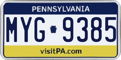 PA license plate MYG9385