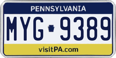PA license plate MYG9389