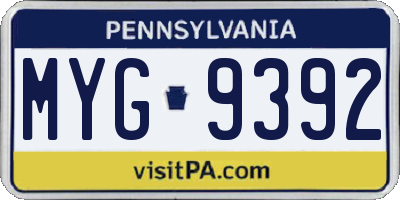 PA license plate MYG9392