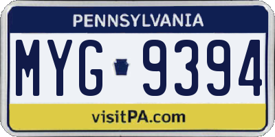 PA license plate MYG9394