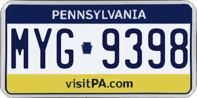 PA license plate MYG9398