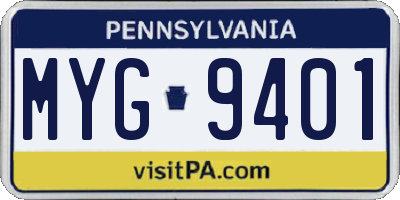 PA license plate MYG9401