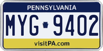 PA license plate MYG9402