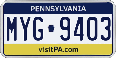 PA license plate MYG9403