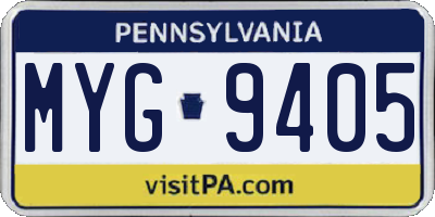 PA license plate MYG9405