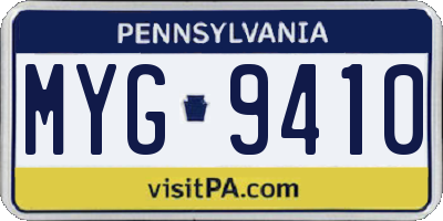 PA license plate MYG9410