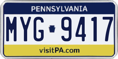 PA license plate MYG9417