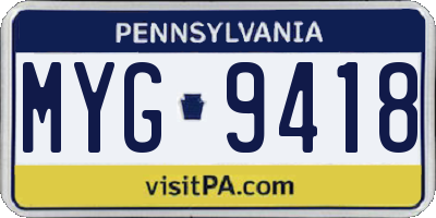 PA license plate MYG9418