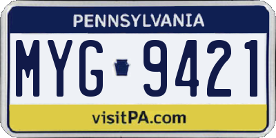 PA license plate MYG9421