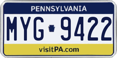 PA license plate MYG9422