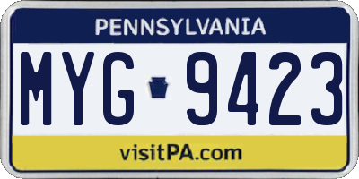 PA license plate MYG9423