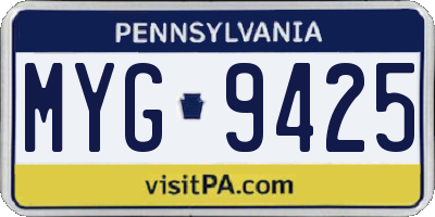 PA license plate MYG9425
