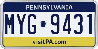 PA license plate MYG9431