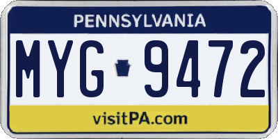PA license plate MYG9472