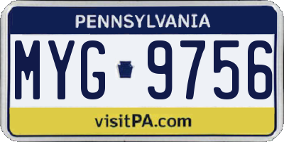 PA license plate MYG9756