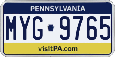 PA license plate MYG9765