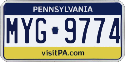 PA license plate MYG9774
