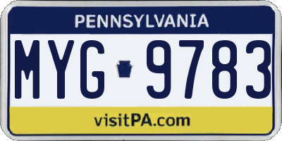 PA license plate MYG9783