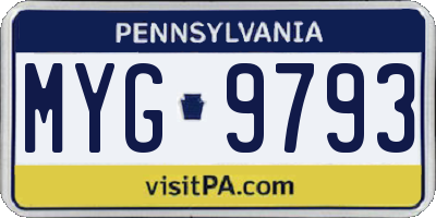 PA license plate MYG9793