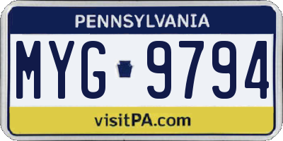 PA license plate MYG9794