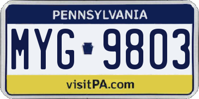 PA license plate MYG9803