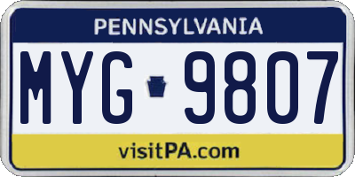 PA license plate MYG9807