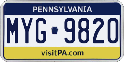 PA license plate MYG9820