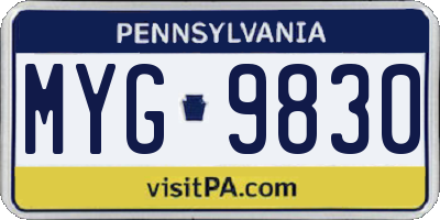 PA license plate MYG9830